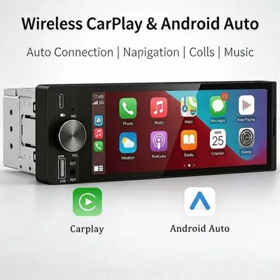 Productafbeelding van LAKRO 1-DIN autoradio - draadloos CarPlay en Android Auto - touchscreen