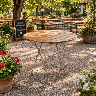 Biergarten Tisch Klapptisch Gartentisch Stehtisch klappbar Akazie Stahl Ø80cm
