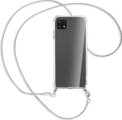 Produktbild von Handykette Backcover-Schutzhülle mit Band (Metall silberfarben) für Samsung Galaxy A22 5G (A226) - silberfarbene Kette Snake