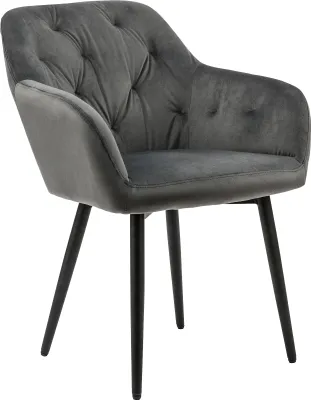 Produktbild von SalesFever Armlehnstuhl | Bezug in Samt-Optik | Gestell Metall höhenverstellbar | Knopfheftung | B 61 x T 45 x H 85 cm | grau – schwarz
