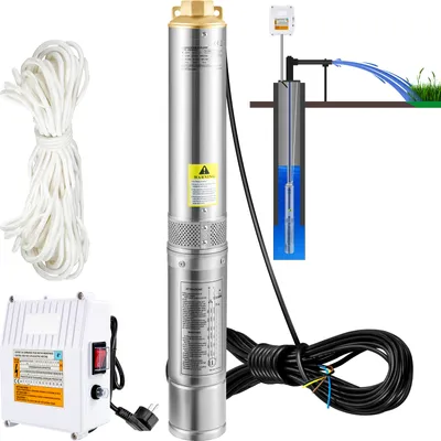 Produktbild von SucceBuy Tiefbrunnen-Tauchpumpe, 370 W, 230 V, 110 l/min, 44 m Förderhöhe, 20 m Kabel, Edelstahl, IP68 wasserdicht, mit Steuerkasten für Industrie, Bewässerung und Heimgebrauch
