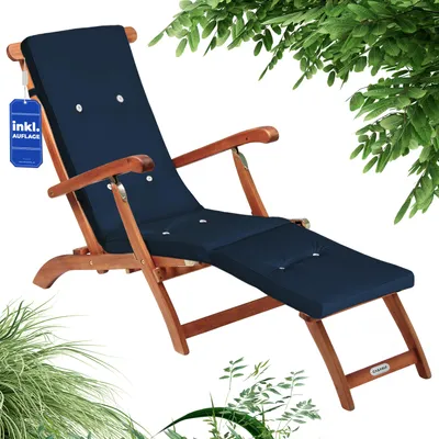Produktbild von CASARIA® Sonnenliege Set Klappbar Holz inkl. Auflage Blau Wetterfest 160kg Belastbar Akazie Rückenlehne Verstellbar FSC®-zertifiziert Balkon Garten Liege 169x54cm