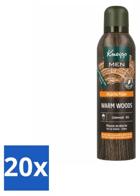 Image de 20 flacons de gel douche Kneipp pour hommes, senteur Bois Chaud, 200 ml chacun. Pack avantageux de 20 pièces