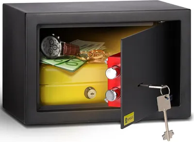 Produktbild von HomeSafe HV20K Möbeltresor mit Schlüssel, 20x31x20cm (HxBxT), kleiner Tresor für Zuhause, Safe Box mit Schloss, Geldsafe für Geld Aufbewahrung