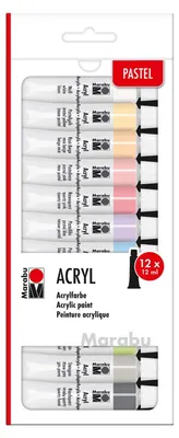 Produktbild von Acrylfarbe Pastellfarbe Acrylmalfarbe - 12 ml - 12 Stück - Pastell - Wasserbasis, schnelltrocknend, lichtecht