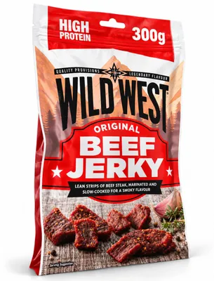Produktbild von Wild West Beef Jerky Original 300g XXL Pack Trockenfleisch Protein Fitness Snack