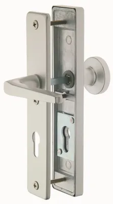 Produktbild von Schutzbeschlag für Wohnungseingangstüren mit Profilzylinderlochung DIN rechts/links, Knopf/Drücker, Lochabstand 72mm