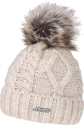 Produktbild von gefütterte Damen Strickmütze Fell-Bommel Fleece-Futter Kunstfell Winter-Mütze Bommelmütze Neverless®