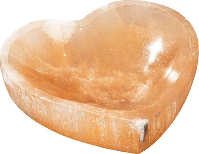 Produktbild von Pfirsich Selenit Herz Schale 10,5x10cm – Herzförmig für Schmuck und Heilsteine
