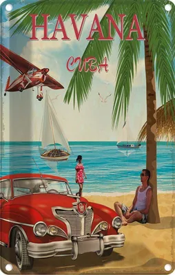 Produktbild von vianmo Blechschild 30x20 cm Havana Cuba Urlaub Palmen Abenteuer Reisen