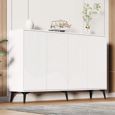 Produktbild von Sideboard, Kommode, 4 Türen, Metallbeine, Breite 160 cm, Multifunktionales Sideboard, Highboard mit verstellbaren Einlegeböden, Weiß