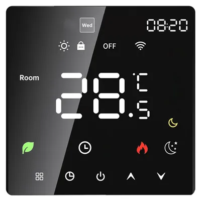 Zdjęcie produktu dla Inteligentny termostat do domu z ekranem dotykowym, Wi-Fi, sterowaniem głosowym, aplikacją Tuya, programowalnym ustawianiem temperatury, ochroną IP20, trybem automatycznym/ręcznym. Cyfrowy termostat do ogrzewania podłogowego elektrycznego o mocy 16A