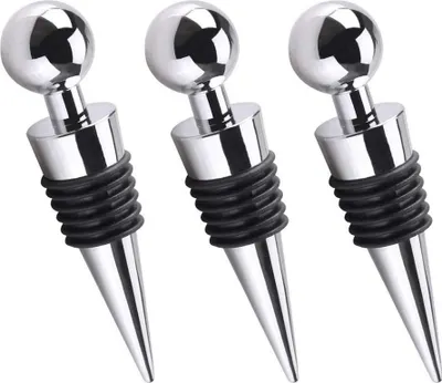 Immagine prodotto di sET di 3 tappi per bottiglie [universali] per bottiglie di vino, spumante, champagne e prosecco | tappo riutilizzabile per bottiglie di bevande | tappo per vino in acciaio inox | sigillo per bottiglie di vino