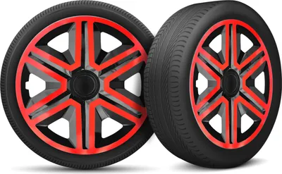 Immagine prodotto di Set di 4 copricerchi per auto adatti a tutti i cerchi in acciaio - anello di bloccaggio regolabile - 16 pollici - nero rosso