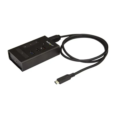Produktbild von StarTech.com 4 Port USB C Hub - Metall - USB Typ-C zu 1x USB-C/3x USB-A - Kommerzieller Metall-USB-3.0-Hub - SuperSpeed USB 3.2 Gen 1 (5Gbps) - Eigenstromversorgung - BC1.2 Schnellladung - montierbar/robust, USB 3.2 Gen 1 (3.1 Gen 1) Type-B, USB 3.2 Gen 1 (3.1 Gen 1) Type-A, USB 3.2 Gen 1 (3.1 Gen 1) Type-C, 5000 Mbit/s, Schwarz, Aluminium, Leistung