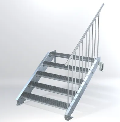 Produktbild von Stahltreppe 5 Stufen bis Höhe 100 cm, Laufbreite : 120 cm Geländer rechts ST 3 (31 / 9 mm schmal)