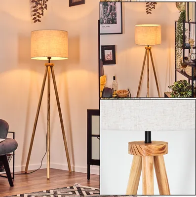 Produktbild von Schiavonea Stehlampe mit Holzfuß und Schirm aus Stoff
