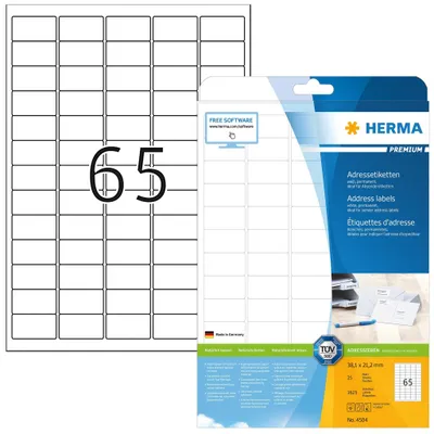 Produktbild von Adressetiketten Premium A4 38,1x21,2 mm runde Ecken weiß Papier matt 1625 St.