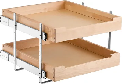 Zdjęcie produktu dla 2-poziomowy wysuwany drewniany organizer do szafki dolnej 393x533x76mm