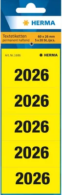 Produktbild von Ordnerrücken Jahreszahlen 2026 gelb Packung mit 10 Stück