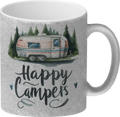 Produktbild von Happy Campers Glitzer-Kaffeebecher