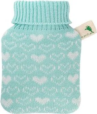 Produktbild von Mini Wärmflasche 0,2L,Kinder Wärmflasche,Bettflasche,Strickbezug,Herzen,Wärmflasche aus Gummi,mint