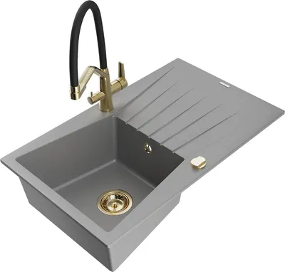 Produktbild von Mexen Cesar 1 Becken-Granitspüle mit Abtropffläche und Mischbatterie Duo, Grau - 6514-71-671701-57-G