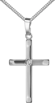 Produktbild von JEVELION Anhänger-Kreuz 925 Sterling-Silber mit Brilliant Silberkreuz für Damen, Herren und Kinder Kreuzanhänger Kettenanhänger + Schmuck-Etui mit Panzer-Kette