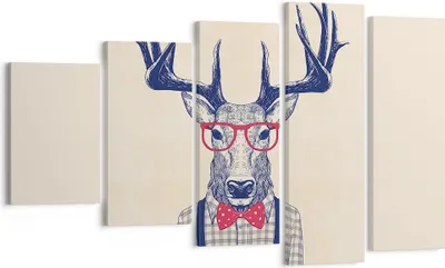 Produktbild von Bild auf Leinwand - Leinwandbild - Charakter Hirsch Illustration hipster - 100x60cm - Wand Bild - Wanddeko - Leinwanddruck - Bilder - Kunstdruck - Leinwand bilder - Wandkunst - EG100x60-3120