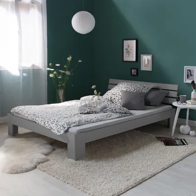 Image de Lit Double en Bois Lit Futon Lit 120x200 Gris Pin Cadre de Lit en Bois Massif