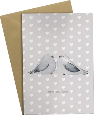 Produktbild von Mr. & Mrs. Panda Grußkarte Turteltauben Liebe - Grau Pastell - Geschenk, weihnachtskarten, Freundin, Grußkarten, Freund, babykarte, Hochzeitstag, glückwunschkarten