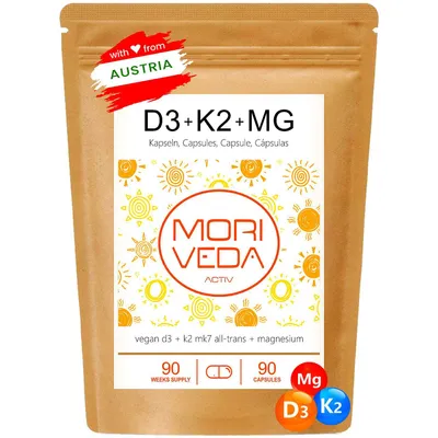 Produktbild von Vitamin D3 + K2 + Magnesium Kapseln I bis 90 Wochen Depot I 90 Kapseln von Moriveda