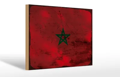Produktbild von Holzschild Flagge Marokko 30x20cm Flag of Morocco Rost