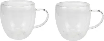 Produktbild von 2er Set Doppelwandiges Thermoglas mit Henkel Teetassen Doppelwand Glas Kaffeetassen transparent 250 ml