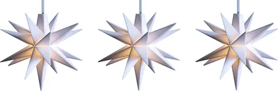 Produktbild von 3D LED Sternenkette Lichterkette mit 3 weißen Sternen Ø 8 cm mit Batteriefach Weihnachtsstern Adventsstern Ministern Innen Kunststoff Stern klein Leuchtstern Deko für innen Indoor