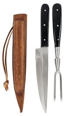 Produktbild von Mittelalter-Besteck Set mit Gabel in Doppellederscheide Horn