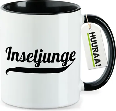 Produktbild von Huuraa Kaffeetasse Inseljunge Schriftzug 330ml Schwarz Keramik Kaffeebecher Geschenkidee