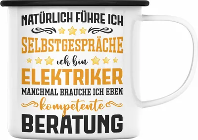 Produktbild von Trendation - Elektriker Emaille Tasse Spruch Männer Geschenk Lustig Gadget Geschenke Kaffeebecher Elektrotechniker (Schwarz)
