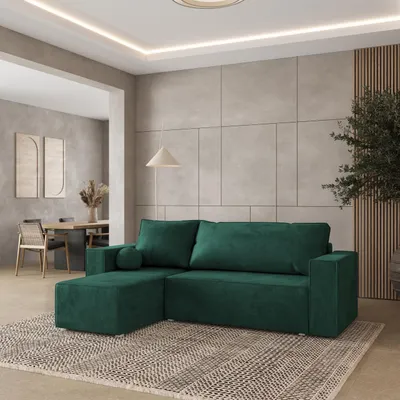 Produktbild von Masseno Ecksofa RAVELO M mit Schlaffunktion L-Form, Sofa mit Bettkasten, Wohnzimmersofa, Couch, Soffa, Bettsofa, Couchgarnitur- Grün, MONOLITH 37