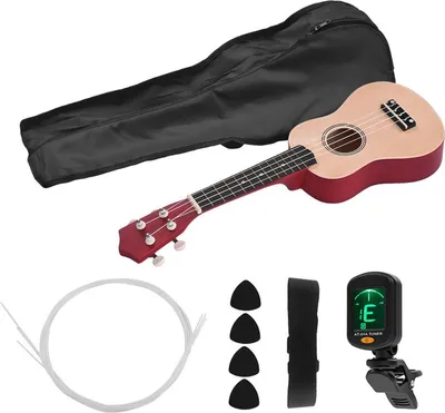 Zdjęcie produktu dla 21-calowe kolorowe akustyczne ukulele sopranowe zestaw uke drewno basowe z paskiem na ramię struny picki tuner tuner