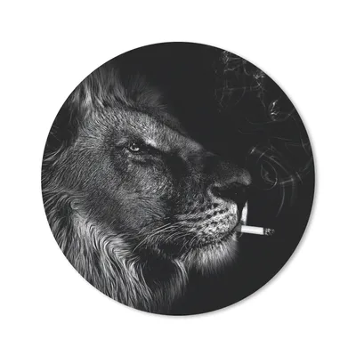Produktbild von MuchoWow® Mauspad Mousepad Löwe - Rauchen - Schwarz - Weiß 30x30 cm - Mousepads - Maus Mat - Pad - Mausunterlage - Tischunterlage - Schreibtischmatten