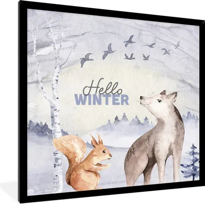 Produktbild von MuchoWow® Gerahmtes Poster Tiere - Schnee - Winter 40x40 cm - Poster mit Schwarzem Bilderrahmen Wandposter Rahmen Foto Bilder - Mit Rahmen - Wanddekoration Schlafzimmer