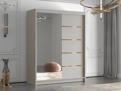 Obrázek produktu pro Vysoká šatní skříň 150 cm se zrcadlem TENAHA - kašmír