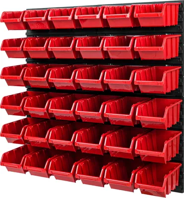 Produktbild von Stapelboxen Lagersystem - 772 x 780 mm - Wandregal 36 Stück Boxen Rot