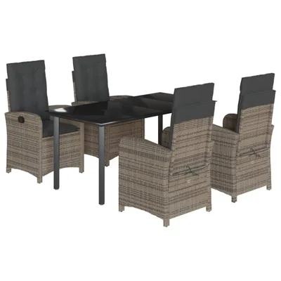 Produktbild von vidaXL 5-tlg. Garten-Essgruppe mit Kissen Grau Poly Rattan