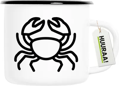 Produktbild von Huuraa Emaille Tasse Krebs Sternzeichen Symbol 300ml Vintage Campingbecher Geschenkidee