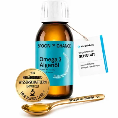 Produktbild von Premium Omega-3 Algenöl (2900mg pro Tag) - DHA & EPA - Kein Fischgeschmack - Zitroniger Geschmack - Triglycerid-Form - Labor - Mit Vitamin D3