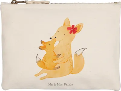 Produktbild von Mr. & Mrs. Panda kosmetiktäschchen Fuchs Mama Größe M - Weiß - Geschenk, beauty case, Waschtasche, Kosmetiktasche, Tochter, Federmappe, Umarmen, Kulturbeutel, Schoß