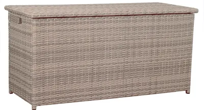 A storage box made of woven material.