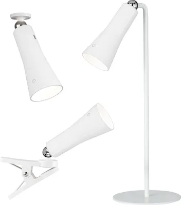 Produktbild von LED Tisch- Wand- Taschenlampe, Klemmleuchte, Akku, weiß